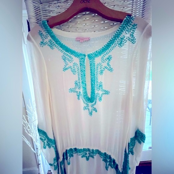 ☀️CALYPSO ST. BARTH Poolside Resort Cruise Beach SILK Cover Up/Sequins - Picture 6 of 10